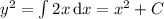 y^2 = \int 2x\,\mathrm{d}x = x^2 + C