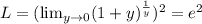 L = (\lim_{y\to 0} (1+y)^{\frac{1}{y}})^2 = e^2
