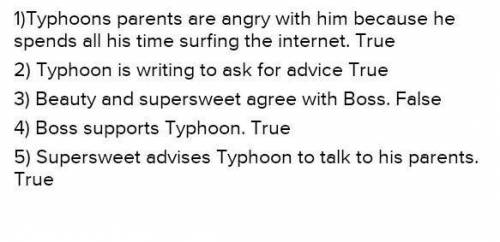 5. Are the statements true or false? Correct the false statements. 1) Typhoon's parents are happy wi