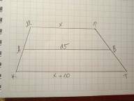 решить:Средняя линия трапеции равна 25 см, а одно из оснований меньше другого на 10 см. Найдите осно