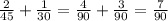 \frac{2}{45} + \frac{1}{30} = \frac{4}{90} + \frac{3}{90} = \frac{7}{90}