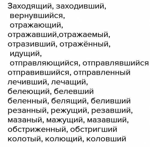 Образуй от следуших глаголов все возможные формы при частей: заходить, вернуться, отражать,идти,маха