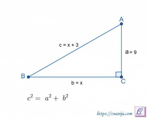 Один из катетов прямоугольного треугольника равен 9, а гипотенуза больше другого катета на 3. Найдит