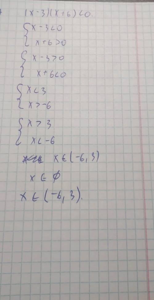 Розв'яжіть нерівність (х-3)(х+6)<0​