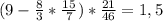 (9 - \frac{8}{3} * \frac{15}{7}) * \frac{21}{46} = 1,5