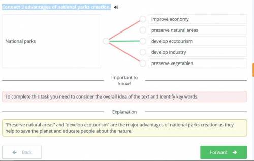 Connect 2 advantages of national parks creation.