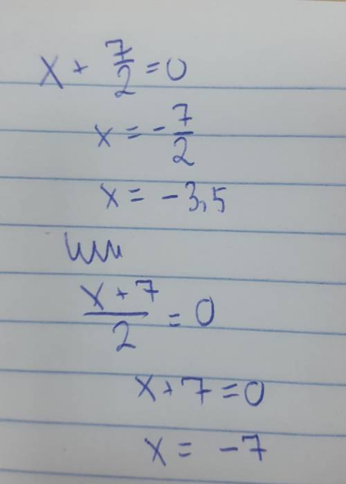 X+7/2При каких значениях переменной значение выражение равно нулю?​