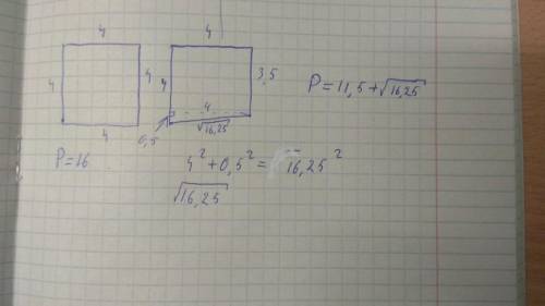 Начертите квадрат, периметр которого равен 16 см. Уменьшите сторону квадрата на 0,5 см.