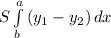 S\int\limits^a_b {(y_1-y_2)} \, dx