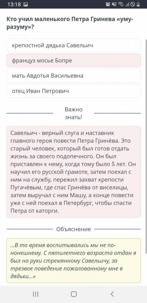 Система образов в повести А.С. Пушкина «Капитанская дочка» Кто учил маленького Петра Гринева «уму-ра