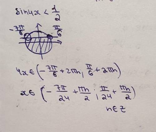 Алгебра номер 21.6(1) и еще один пример:sin4x< под знаком меньше черта 1÷2​