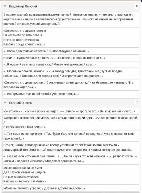 О ком идет речь? (Распределите характеристики героев по группам.) Владимир Ленский - 1Евгений Онегин