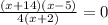 \frac{(x + 14)(x - 5)}{4(x + 2)} = 0