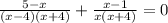 \frac{5-x}{(x-4)(x+4)} + \frac{x-1}{x(x+4)} = 0