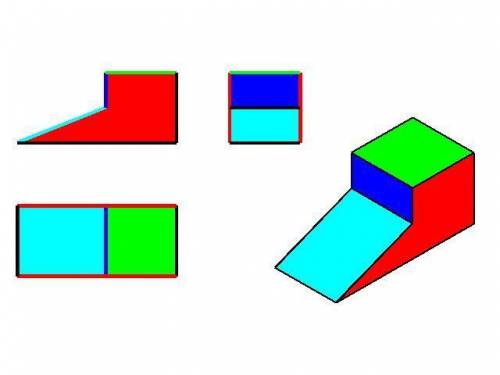 Черчение нужно на 3 видах закрасить определенным цветом стороны как на главном виде.