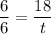 \displaystyle \frac{6}{6}= \frac{18}{t}