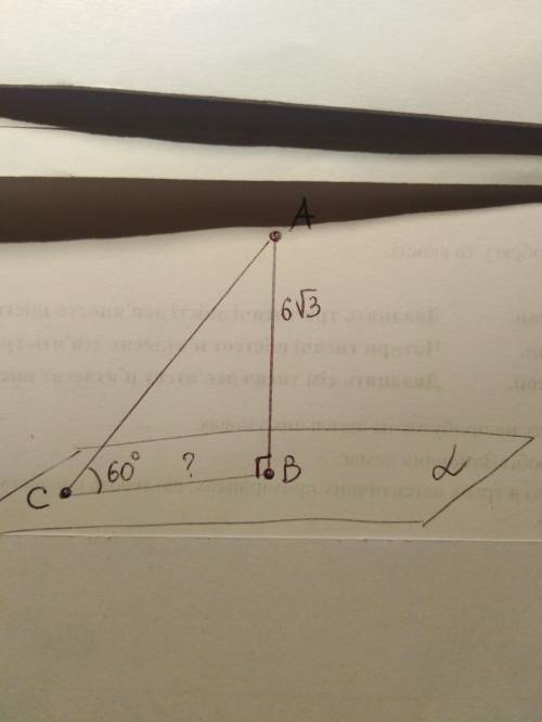 Точка А віддалена від площини на відстань 6√3см. Обчислити довжину проекції похилої, якщо кут між не