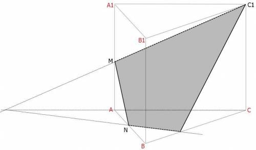 Точки M и N — середины рёбер соответственно AA1 и AB треугольной призмы ABCA1B1C1 Постройте сечение