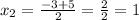 x_{2} =\frac{-3+5}{2}=\frac{2}{2} =1