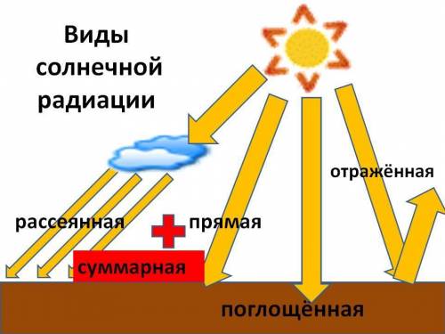 Правильно указаны виды солнечной радиации 1-прямая, 2-рассеяная, 3-отраженная, 4-поглощенная1-рассея