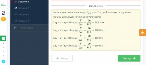 Студент проводит эксперимент с четырьмя пружинами, добавляя нагрузку 20 Н к каждой из них по очереди