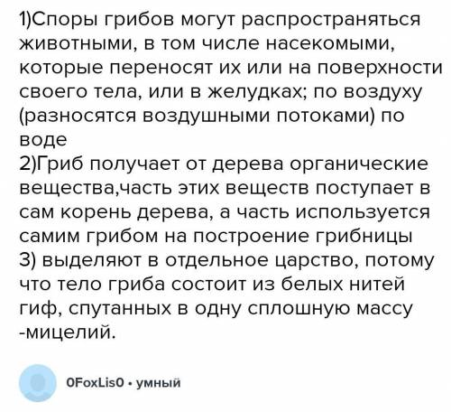 1) Каким образом могут распространяться споры мухомора и других грибов? Укажите все возможные 2) Что