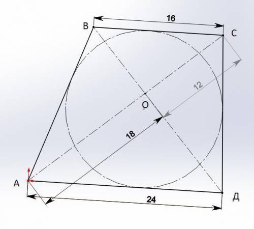 У трапеції ABCD BC і AD основи. AD = 24 см, BC = 16 см, AO = 18 см, знайдіть OC​