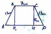 Площадь равнобедреной тропецыи если ее меньшее основание равно 7см боковая сторона13см высота12см