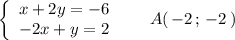 \left\{\begin{array}{l}x+2y=-6\\-2x+y=2\end{array}\right\ \ \ \ \ A(\, -2\, ;\, -2\, )