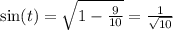 \sin(t) = \sqrt{1 - \frac{9}{10} } = \frac{1}{ \sqrt{10} }