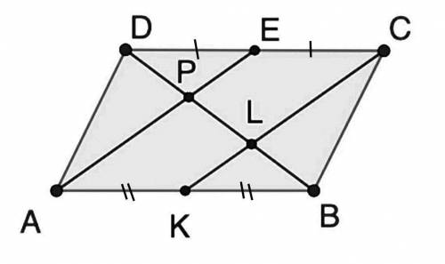 Точки E и K – середины сторон CD и AB параллелограмма ABCD, отрезки AE и CK пересекают диагональ в т