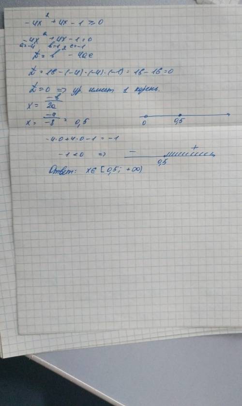 -4x2 + 4x - 1>= 0 Решение неравенств ll степени с одной переменной, + начертить схему