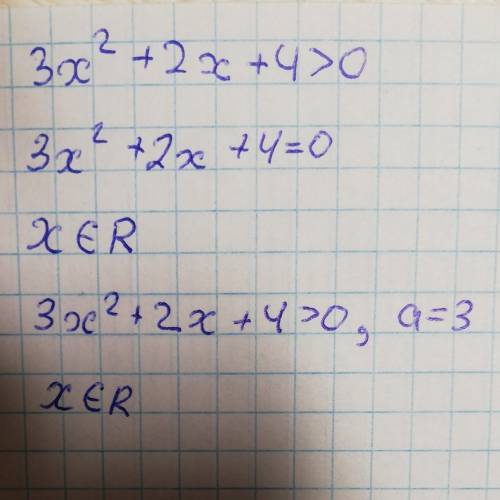 Розв'яжіть нерівність 3x² + 2x +4>0​