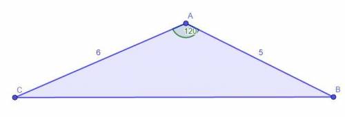 Вычисли третью сторону треугольника, если две его стороны соответственно равны 6 см и 5 см, а угол м