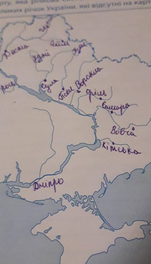 Визначте, використовуючи фізичну карту, яка річкова система України зображена на картосхемі. Впишіть