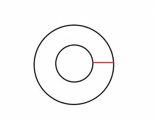 Даны два круга с общим центром O. Площадь меньшего круга равна 48см2. Отрезок AB = 6 см. Значение чи