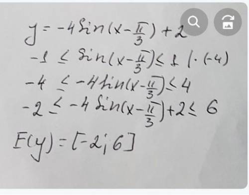 Y = 4sin x+2 найдите область значений функции​