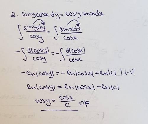 Общее решение дифференциального уравнения 1.(y^(2)-2xy)dx-x^(2)dy=0; 2. Siny cos xdy= cosy sin xdx