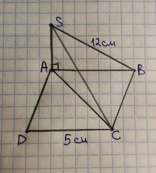 Пряма АS перпендикулярна до площини квадрата АВСD. Знайдіть довжинувідрізка SС, якщо SВ = 12 см, DС
