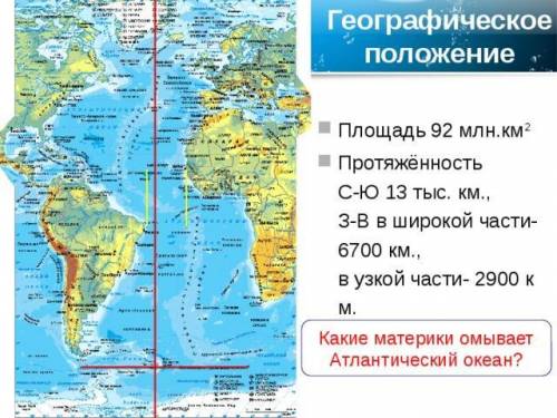 Атлантичний океан має велику протяжність. Із заходу на схід ,зі сходу на захід, з півночі на південь