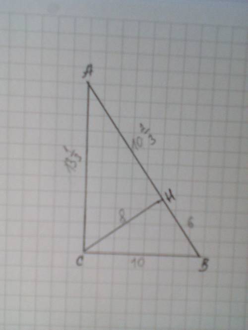Катет прямоугольного треугольника равен 10м,а его проекция на гипотенузу 6м.Выполнив рисунок,найдите