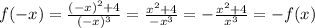 f(-x)=\frac{(-x)^2+4}{(-x)^3} =\frac{x^2+4}{-x^3}=-\frac{x^2+4}{x^3}=-f(x)