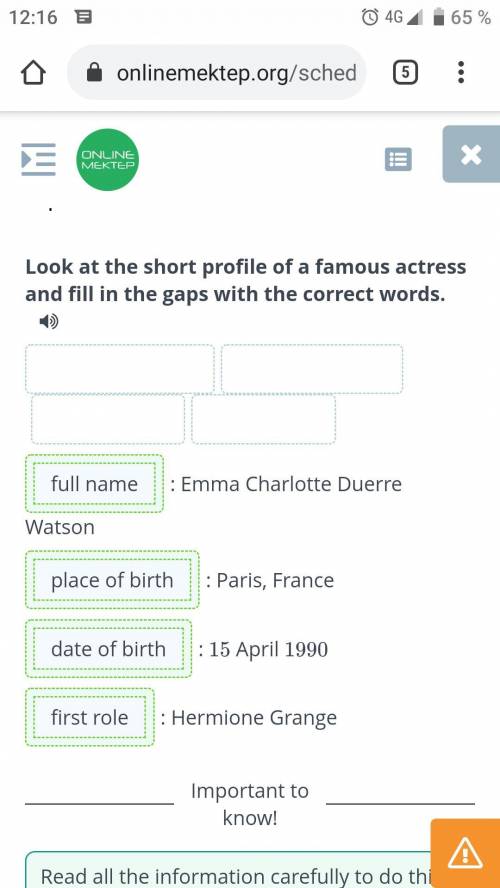 A profile of a famous actor Look at the short profile of a famous actress and fill in the gaps with