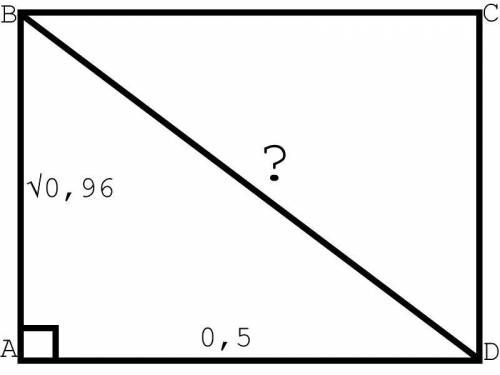 В прямоугольнике a b c d найдите b d если c d = КОРЕНЬ 0,96 и АД = 0,5