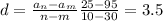 d=\frac{a_n-a_m}{n-m} \frac{25-95}{10-30} =3.5