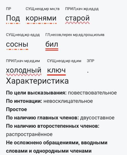 Под корнями старой сосны бил холодный ключ синтаксический разбор.Напишите вопросы