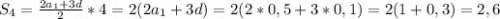 S_4=\frac{2a_1+3d}{2}*4=2(2a_1+3d) =2(2*0,5+3*0,1)=2(1+0,3)=2,6