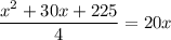 \dfrac{x^2+30x+225}{4}=20x