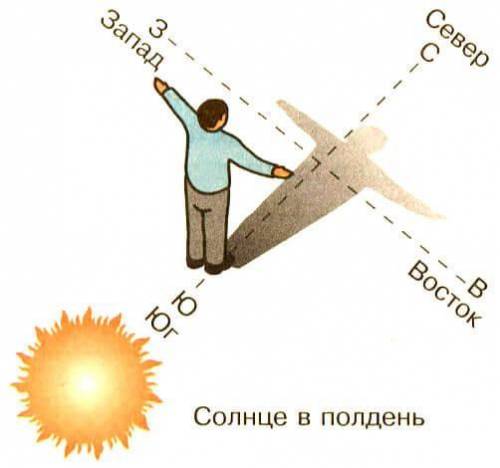 Нарисуй в тетради как определить направление по солнцу к звездам​