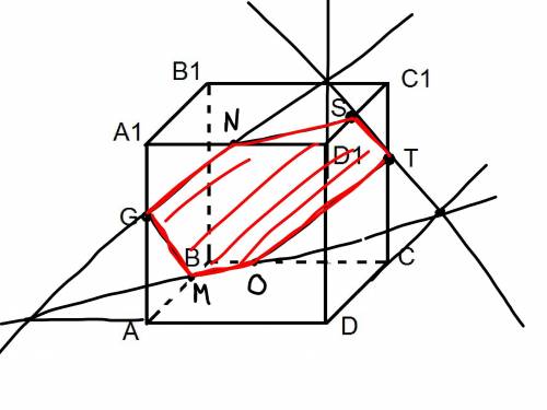 Построить сечение куба через точки S, T, G.